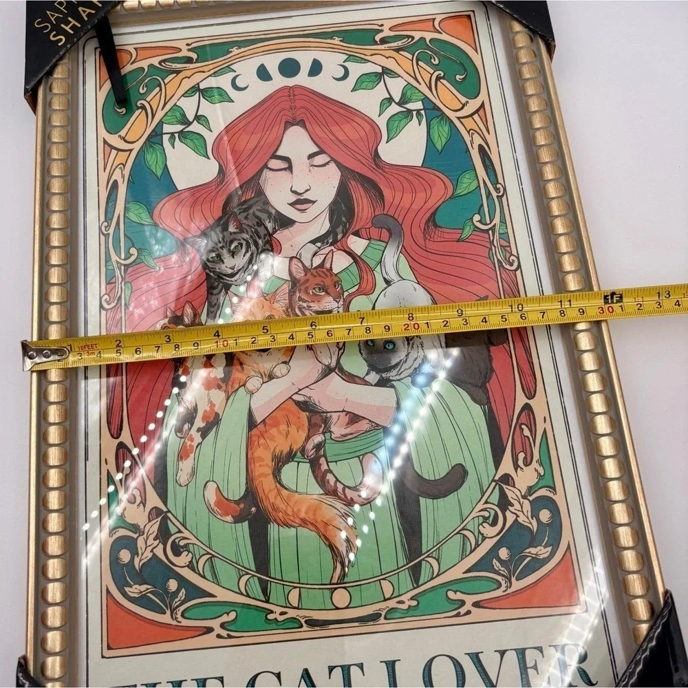 Sapna Shah The Cat Lover Framed Art Print Art Nouveau Style 12x18 Gold Frame NEW